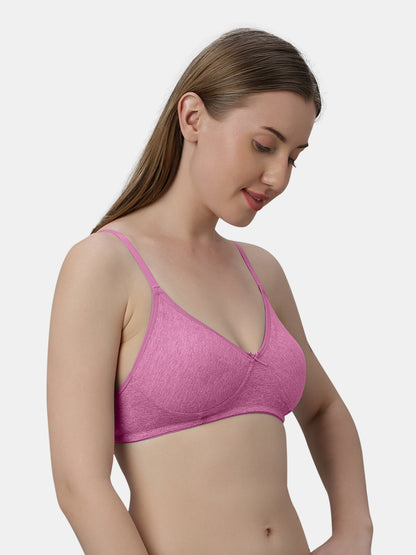 Medium Coverage Non Wired Non Padded Polyester Cotton Everyday Bra with Seamless Cups - Smile