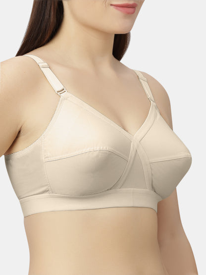 Non-Padded Full-Coverage Cotton Bra with Adjustable Straps and Hook-and-Eye Closure - Kirtika