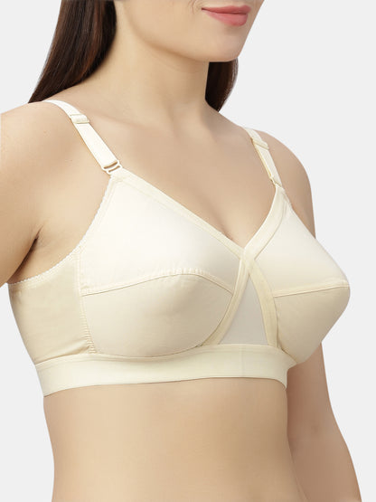 Non-Padded Full-Coverage Cotton Bra with Adjustable Straps and Hook-and-Eye Closure - Kirtika