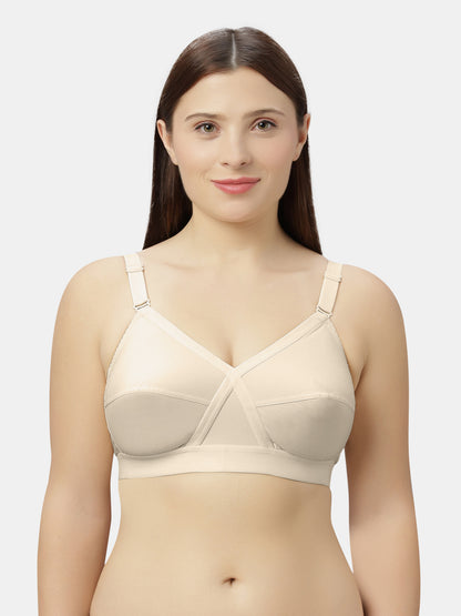 Non-Padded Full-Coverage Cotton Bra with Adjustable Straps and Hook-and-Eye Closure - Kirtika