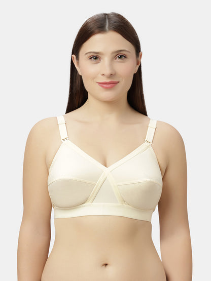 Non-Padded Full-Coverage Cotton Bra with Adjustable Straps and Hook-and-Eye Closure - Kirtika