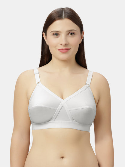 Non-Padded Full-Coverage Cotton Bra with Adjustable Straps and Hook-and-Eye Closure - Kirtika