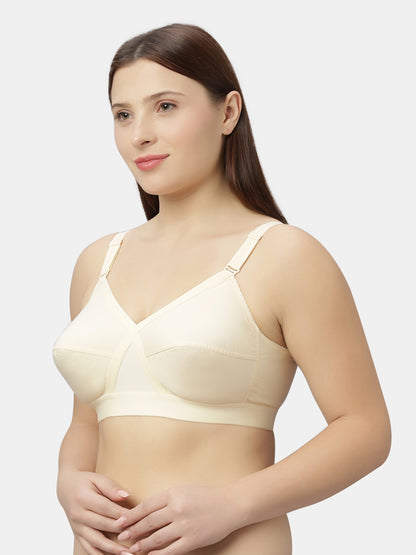 Non-Padded Full-Coverage Cotton Bra with Adjustable Straps and Hook-and-Eye Closure - Kirtika