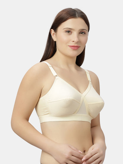 Non-Padded Full-Coverage Cotton Bra with Adjustable Straps and Hook-and-Eye Closure - Kirtika