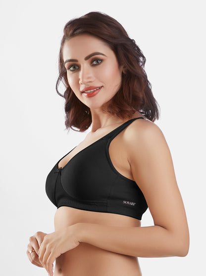 Non Padded Wirefree Cotton Polyester High Coverage Everyday Bra with Adjustable Straps – Lavish