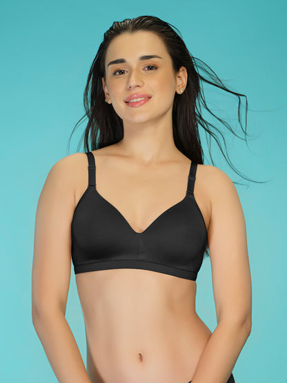 Padded Full Coverage Soft Modal Evryday Bra with Detachable Straps, Hook & Eye Closure - Lee