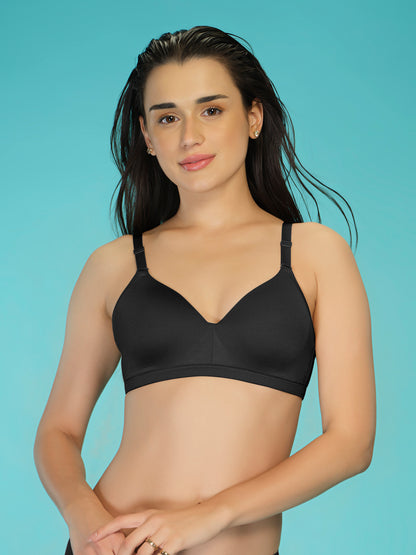 Padded Full Coverage Soft Modal Evryday Bra with Detachable Straps, Hook & Eye Closure - Lee