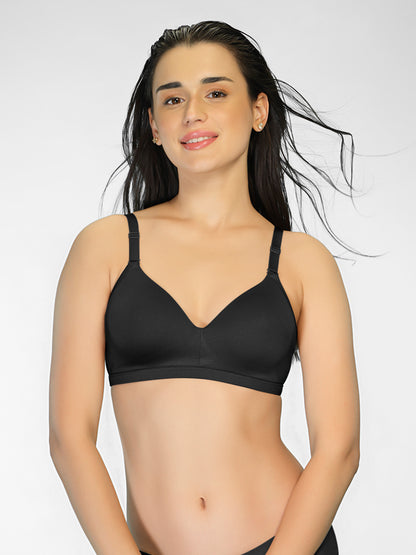 Padded Full Coverage Soft Modal Evryday Bra with Detachable Straps, Hook & Eye Closure - Lee