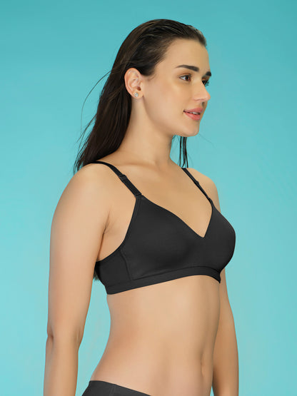 Padded Full Coverage Soft Modal Evryday Bra with Detachable Straps, Hook & Eye Closure - Lee