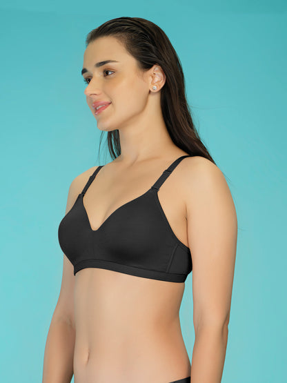 Padded Full Coverage Soft Modal Evryday Bra with Detachable Straps, Hook & Eye Closure - Lee