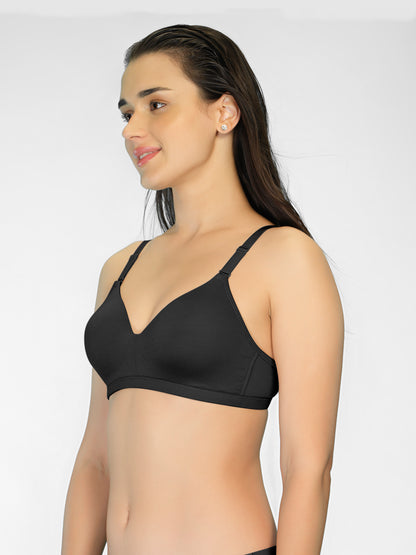 Padded Full Coverage Soft Modal Evryday Bra with Detachable Straps, Hook & Eye Closure - Lee