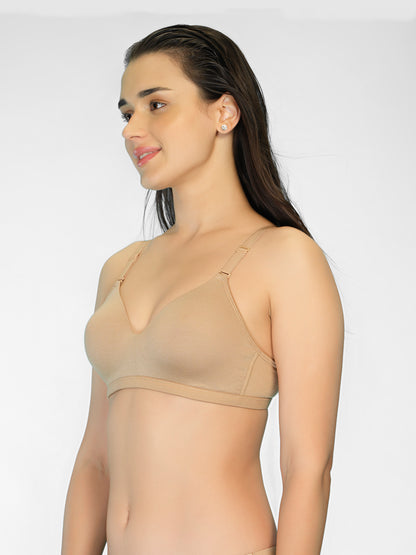 Padded Full Coverage Soft Modal Evryday Bra with Detachable Straps, Hook & Eye Closure - Lee