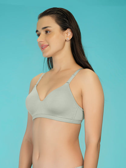 Padded Full Coverage Soft Modal Evryday Bra with Detachable Straps, Hook & Eye Closure - Lee