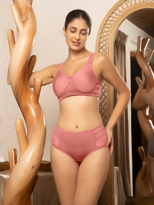 Non Padded Wirefree Full Coverage Lace Bridal Lingerie Set with Mid Rise Panty – LORIA