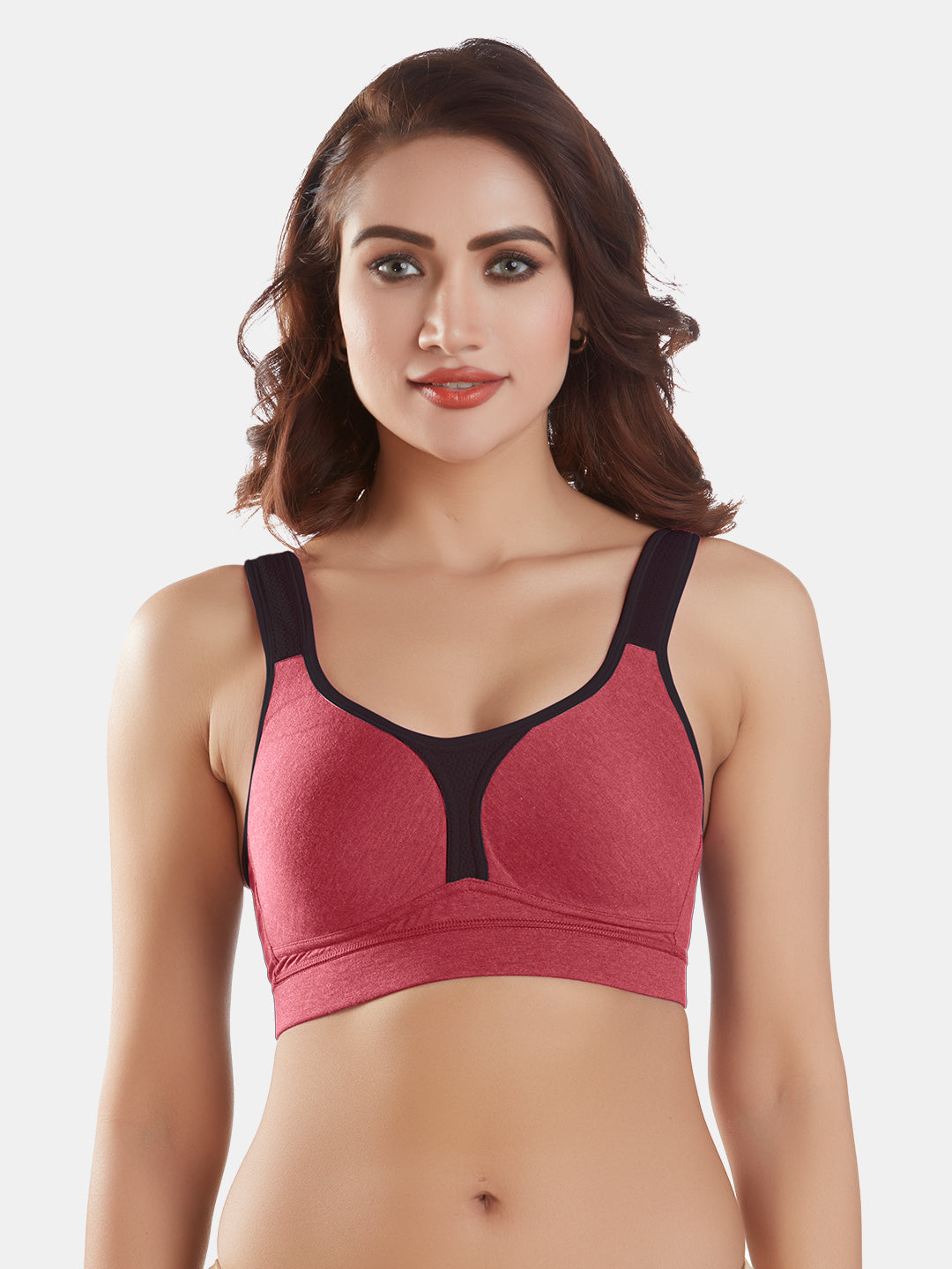 Lightly-Padde-Non-Wired-Sports-Bra-Full-Coverage–Supremo-Carrot-Front