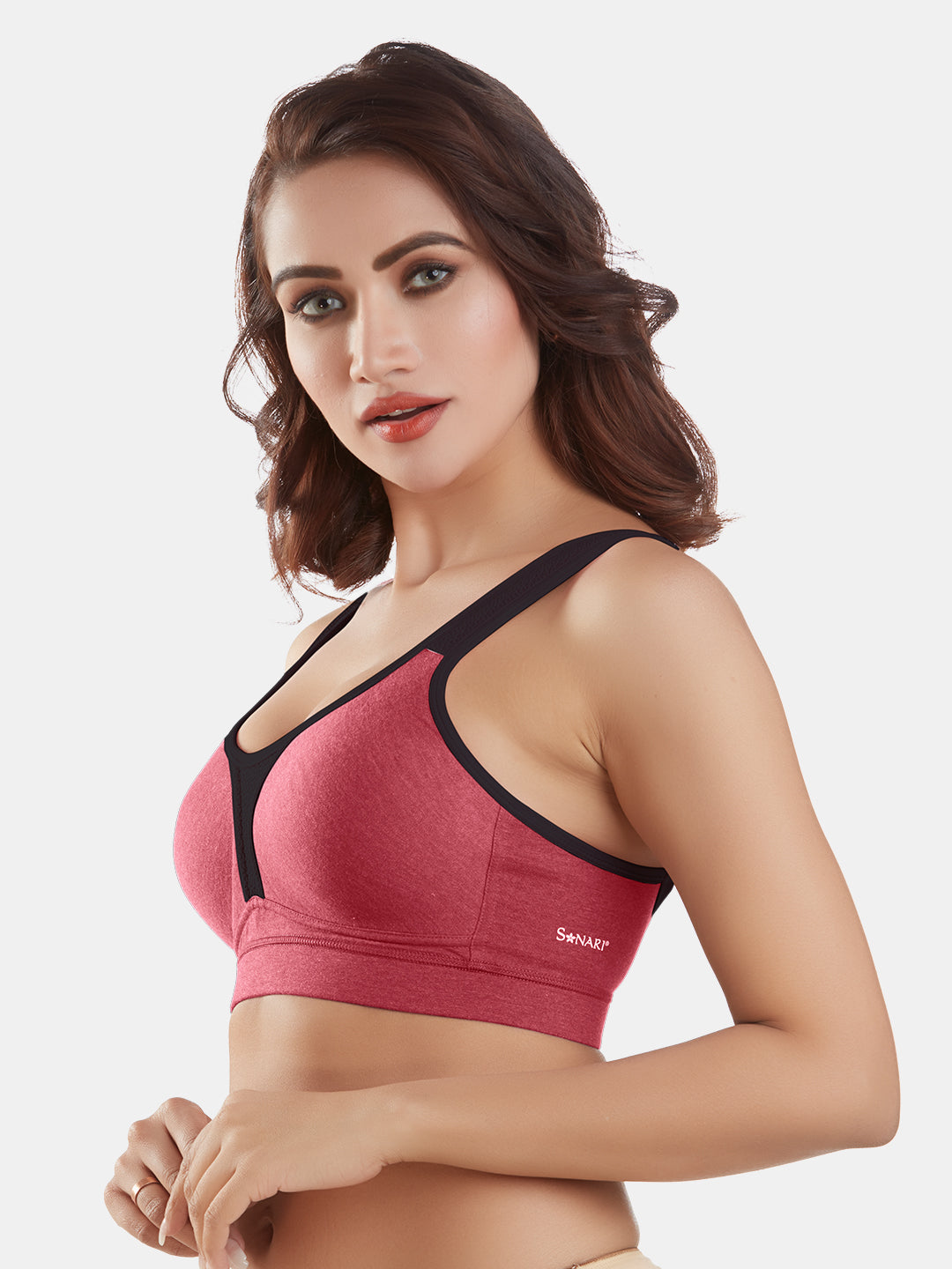 Lightly-Padde-Non-Wired-Sports-Bra-Full-Coverage–Supremo-Carrot-Left