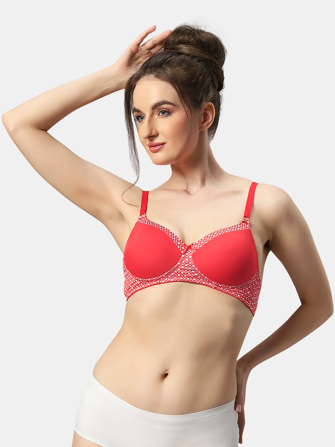 Lightly-Padded-Bra-with-Non-Wired-Seamless-Design-Charmis-Red-Front-Lifestyle