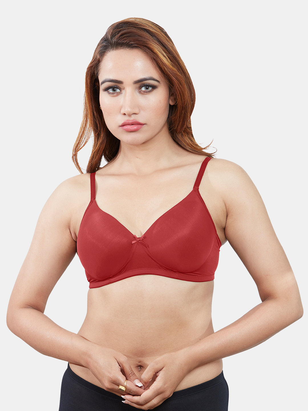 Lightly-Padded-Non-Wired-T-shirt-Bra-Moderate-Coverage–Yana-Red-Front