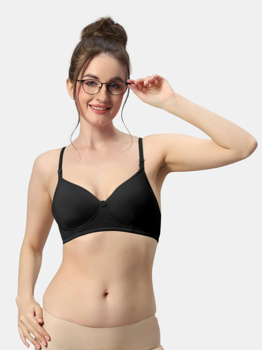 Lightly-Padded-T-Shirt-Bra-Non-Wired-Bra-Allure-Black-Front