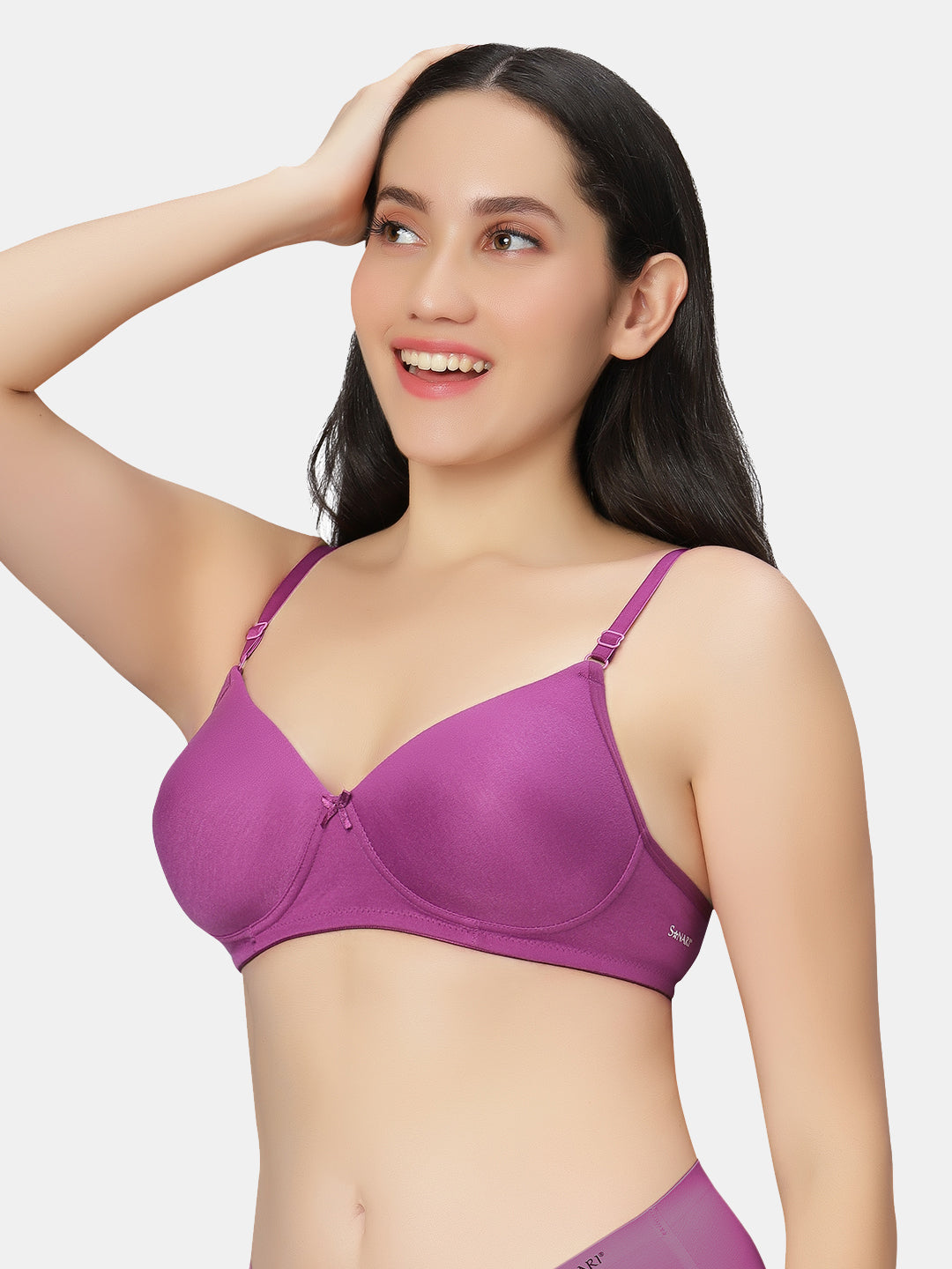 Lightly-Padded-T-Shirt-Bra-with-Wireless-Design-007-Purple-Left