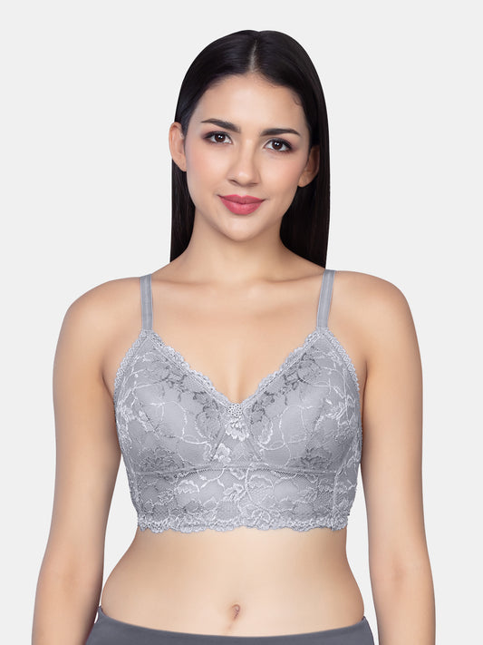 Lightly-Padded-Wire-Free-Full-Coverage-Bra-with-Adjustable-Straps-and-Nylon-Elastane-Lace-Sonet-grey-front