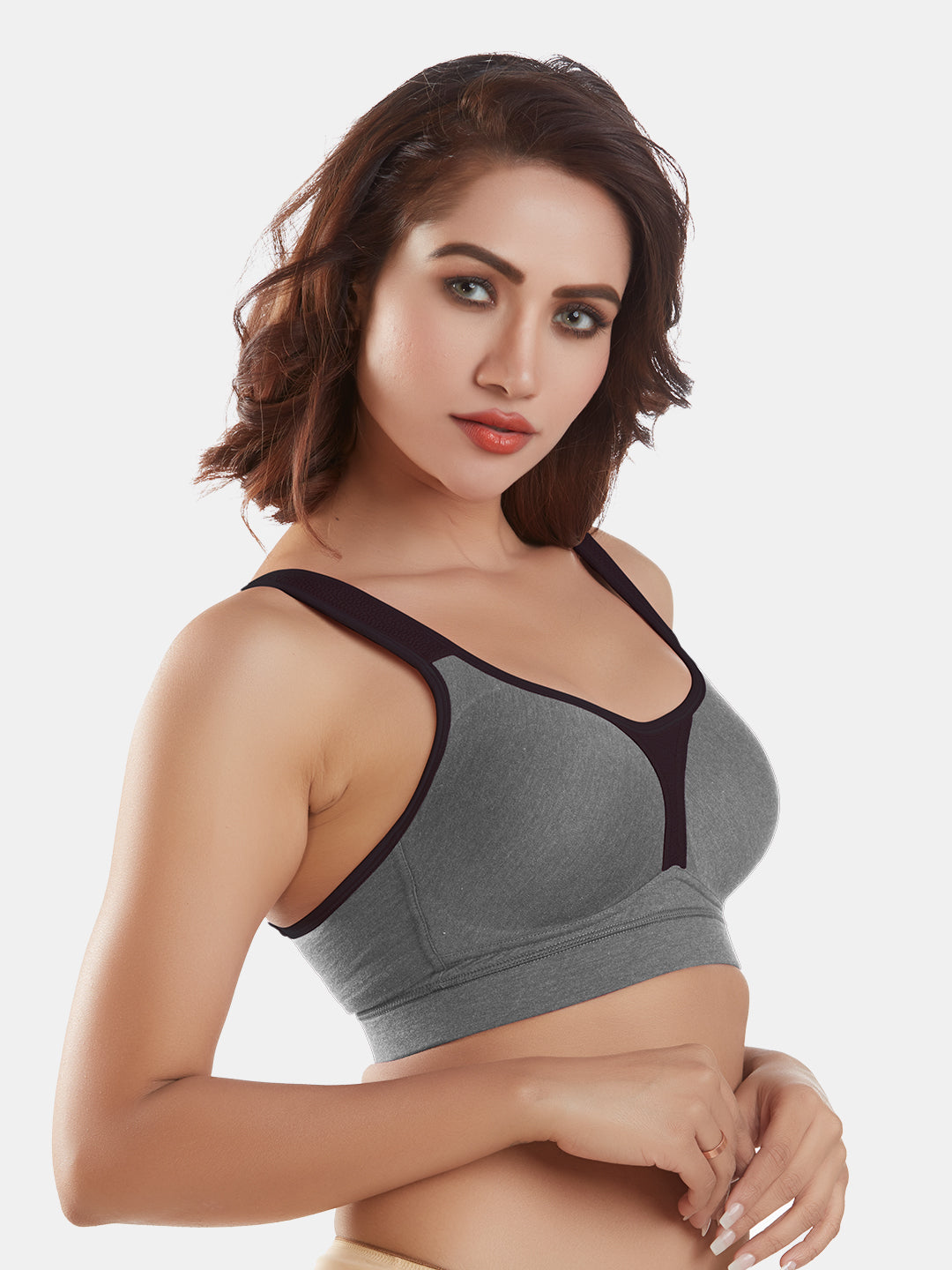 Lightly-Padded-Wirefree-Cotton-Polyester-Full-Coverage-Sports-Bra-with-Adjustable-Straps-Supremo-Grey-Right