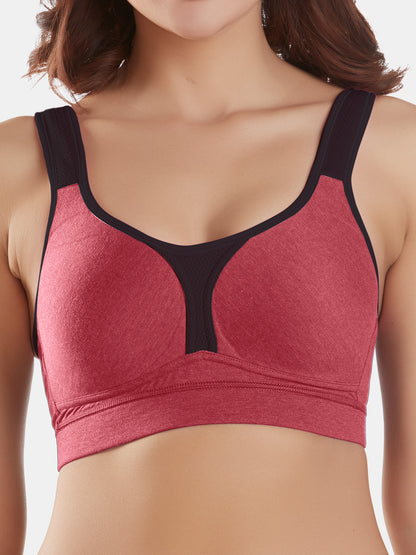 Lightly-Padded-Wirefree-Cotton-Polyester-Full-Coverage-Sports-Bra-with-Adjustable-Straps_Supremo-Carrot-Close