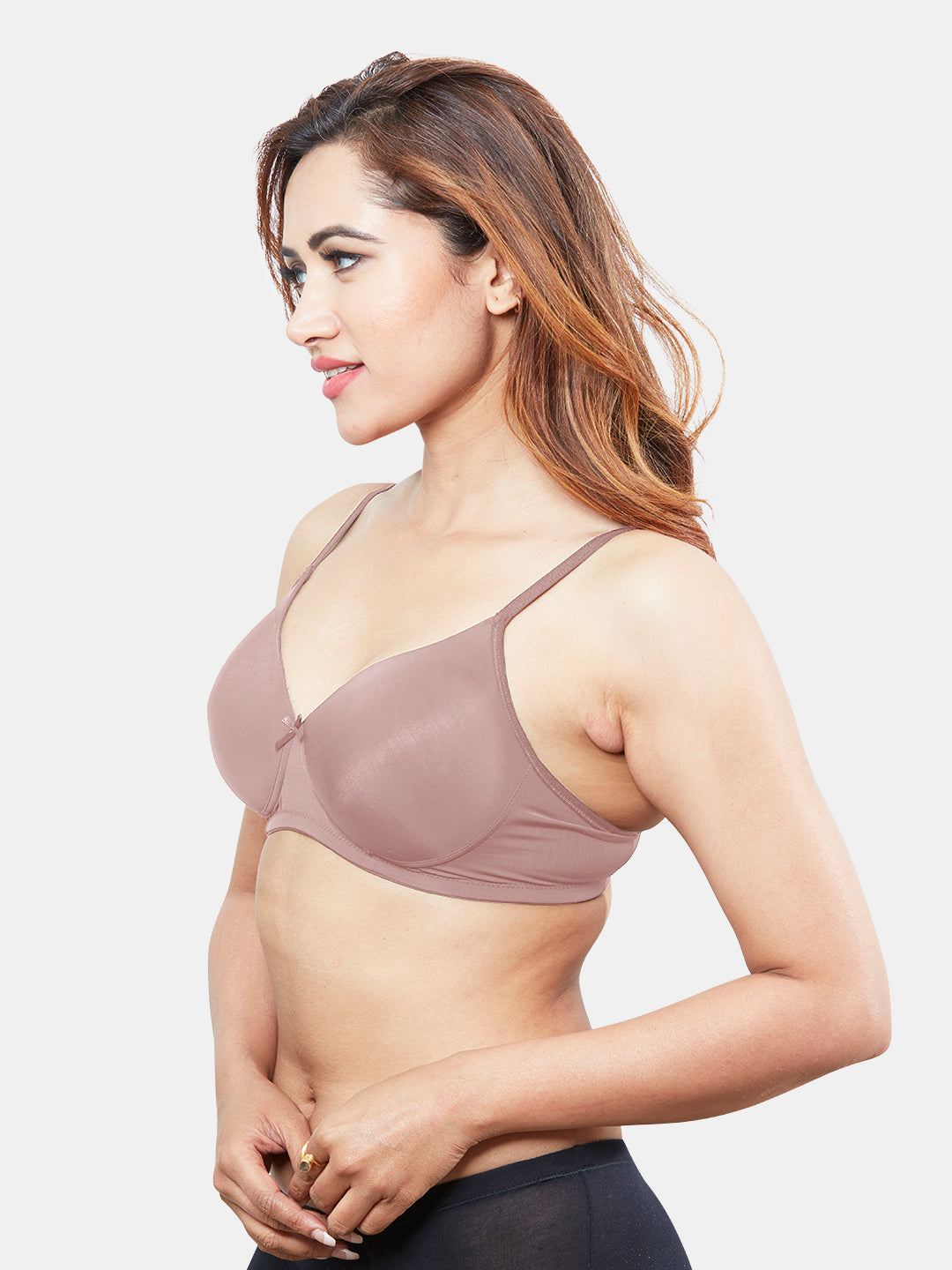 Lightly-Padded-Wirefree-Nylon-Moderate-Coverage-T-Shirt-Bra-with-Adjustable-Straps–Yana-Rose-Left