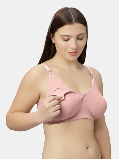 Non Padded Wire free Polyester Spandex Nursing Bra with Full Coverage and Hook Feeding Opening, Adjustable Straps, Broad Wings - Mamma