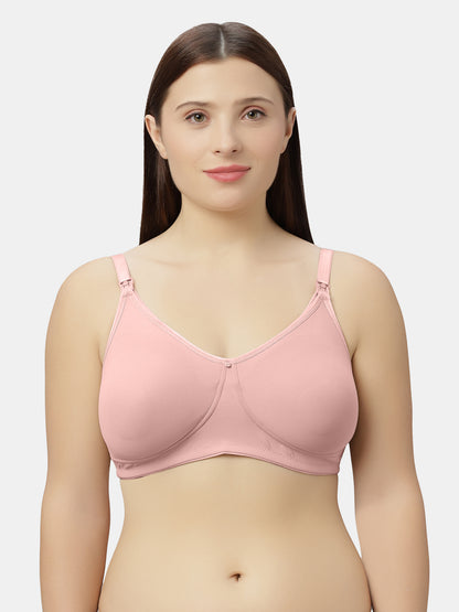 Non Padded Wire free Polyester Spandex Nursing Bra with Full Coverage and Hook Feeding Opening, Adjustable Straps, Broad Wings - Mamma