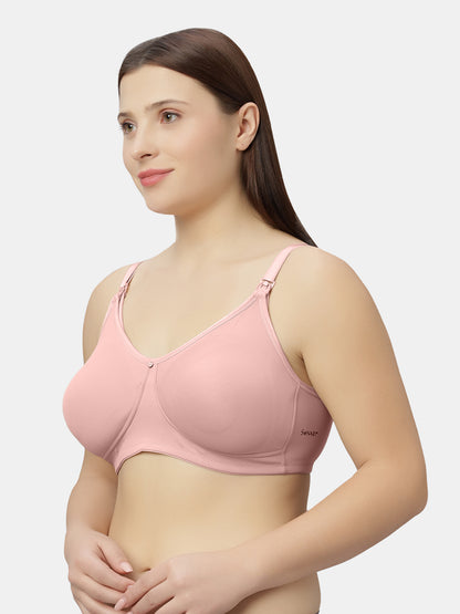 Non Padded Wire free Polyester Spandex Nursing Bra with Full Coverage and Hook Feeding Opening, Adjustable Straps, Broad Wings - Mamma