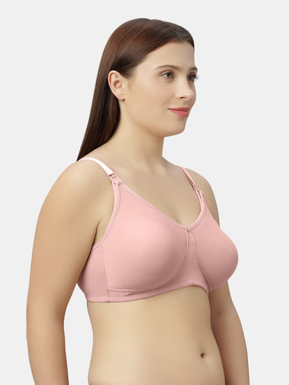 Non Padded Wire free Polyester Spandex Nursing Bra with Full Coverage and Hook Feeding Opening, Adjustable Straps, Broad Wings - Mamma