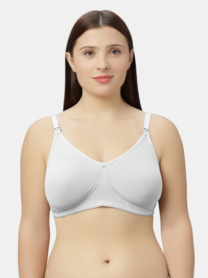 Non Padded Wire free Polyester Spandex Nursing Bra with Full Coverage and Hook Feeding Opening, Adjustable Straps, Broad Wings - Mamma