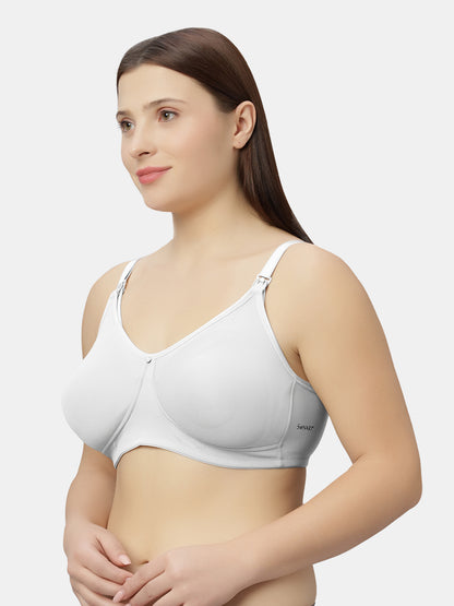 Non Padded Wire free Polyester Spandex Nursing Bra with Full Coverage and Hook Feeding Opening, Adjustable Straps, Broad Wings - Mamma