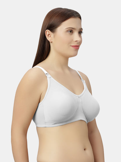 Non Padded Wire free Polyester Spandex Nursing Bra with Full Coverage and Hook Feeding Opening, Adjustable Straps, Broad Wings - Mamma