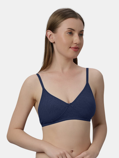 Medium Coverage Non Wired Non Padded Polyester Cotton Everyday Bra with Seamless Cups - Smile