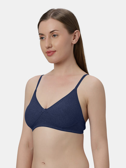 Medium Coverage Non Wired Non Padded Polyester Cotton Everyday Bra with Seamless Cups - Smile
