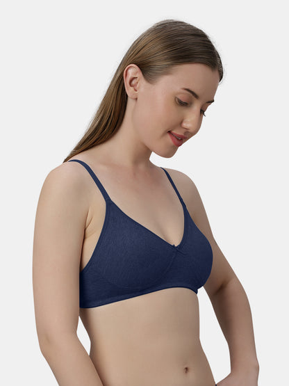 Medium Coverage Non Wired Non Padded Polyester Cotton Everyday Bra with Seamless Cups - Smile