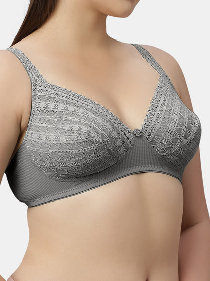 Medium Coverage Nylon Spandex Bra Lace Bra | Non Padded Wire Free Adjustable Straps - Nino