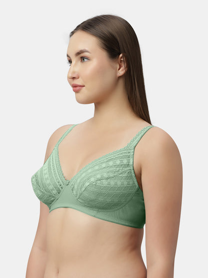 Medium Coverage Nylon Spandex Bra Lace Bra | Non Padded Wire Free Adjustable Straps - Nino