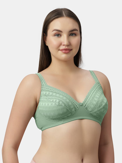 Medium Coverage Nylon Spandex Bra Lace Bra | Non Padded Wire Free Adjustable Straps - Nino