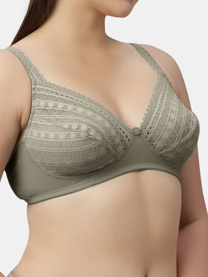 Medium Coverage Nylon Spandex Bra Lace Bra | Non Padded Wire Free Adjustable Straps - Nino