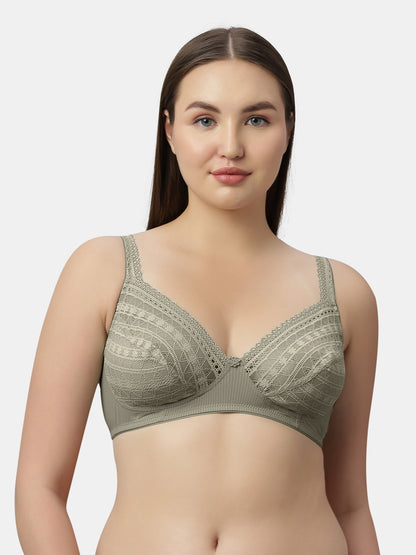Medium Coverage Nylon Spandex Bra Lace Bra | Non Padded Wire Free Adjustable Straps - Nino