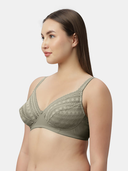 Medium Coverage Nylon Spandex Bra Lace Bra | Non Padded Wire Free Adjustable Straps - Nino