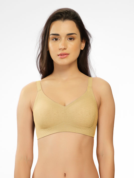 Womens Medium Coverage Padded Wire Free Seamless T Shirt Bra | Nylon Elastane Blend, Adjustable Straps, U Back Support- SM 103
