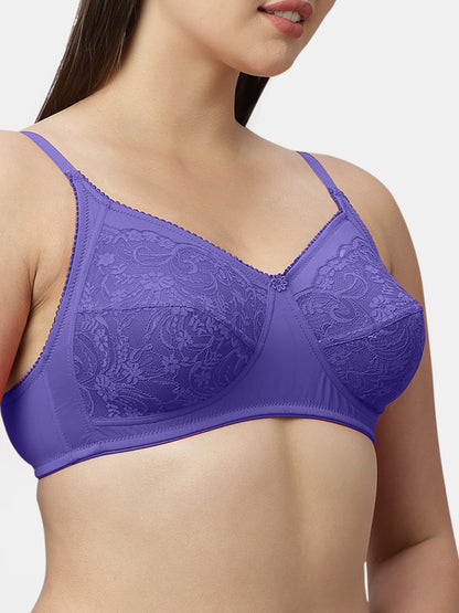 Medium Coverage Nylon Spandex Lace Fashion Bra | Non Padded Seamed Cups Wire Free Adjustable Straps - Nysh