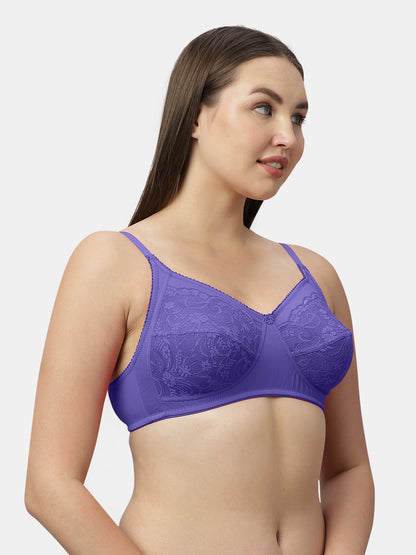 Medium Coverage Nylon Spandex Lace Fashion Bra | Non Padded Seamed Cups Wire Free Adjustable Straps - Nysh