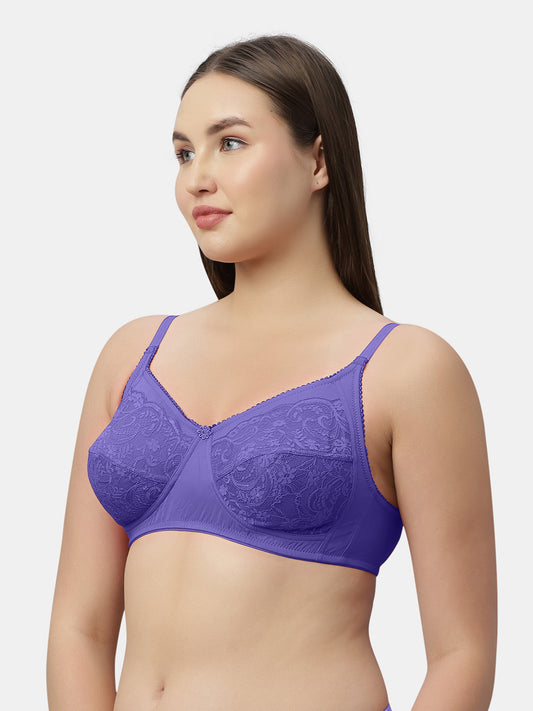 Medium Coverage Nylon Spandex Lace Fashion Bra | Non Padded Seamed Cups Wire Free Adjustable Straps - Nysh