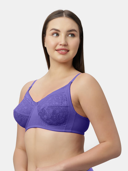 Medium Coverage Nylon Spandex Lace Fashion Bra | Non Padded Seamed Cups Wire Free Adjustable Straps - Nysh