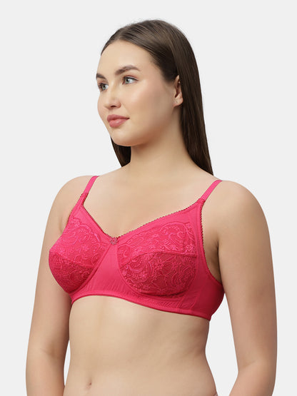 Medium Coverage Nylon Spandex Lace Fashion Bra | Non Padded Seamed Cups Wire Free Adjustable Straps - Nysh